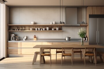 Aesthetic Kitchen Room Interior Design Created with Generative AI