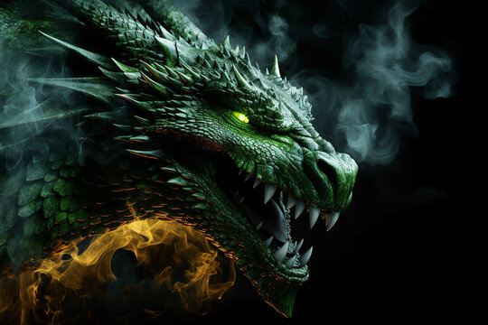 Mystical green dragon of smoke and fog. symbol of the new year