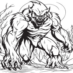 coloring page depicting a werewolf