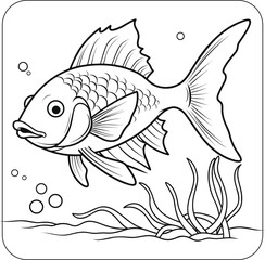 Cute and funny coloring page of a Fish . Provides hours of coloring fun for children. To color this page is very easy. Suitable for little kids and toddlers.