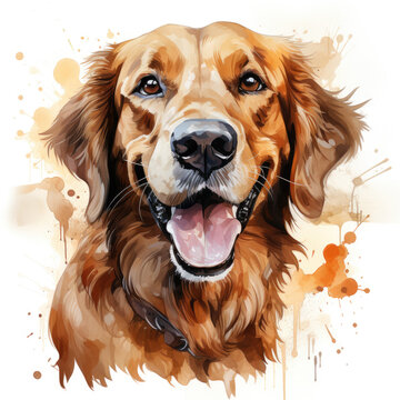 watercolor Golden Retrievcr clipart, Generative Ai