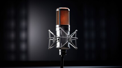 A professional microphone against a captivating background with ample copy space, ready for your message