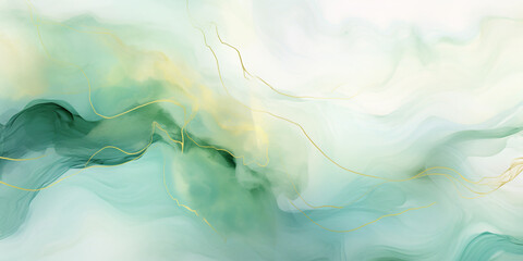 Fototapeta na wymiar abstract watercolor background illustration, pastel green color and gold marble lines. AI generative