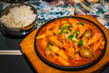 Original Spicy Stir fried Chicken with baby potatoes and served with rice