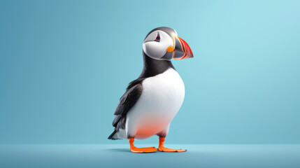 Fancy Puffin,  advertising photography,   Pastel color palette background