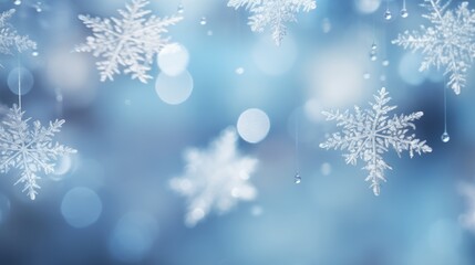 Fototapeta na wymiar snowflakes close frame blurred background