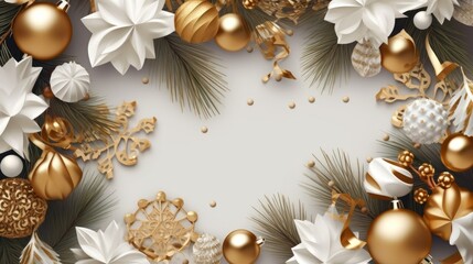 Christmas background decorations composition flatlay Merry christmas card. Winter holiday theme. Happy New Year. Space for text, AI generated