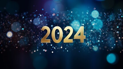 Happy New 2024 Year poster template with Sparkles bokeh, AI generated