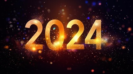 Happy New 2024 Year poster template with Sparkles bokeh, AI generated