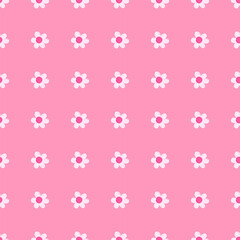 Fototapeta na wymiar Barbiecore flower seamless pattern design in pink and white colors. Trendy vector background. Hand drawn illustration for fabric, paper, card.