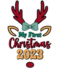 Fototapeta premium My First Christmas 2023 Reindeer Kids Christmas T shirt Design