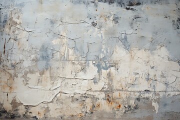 Gritty Grey Peeling Paint Grunge Background Texture, Weathered Decay in Distressed Surface