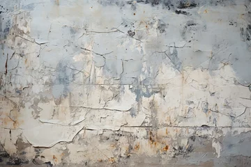 Zelfklevend Fotobehang Verweerde muur Gritty Grey Peeling Paint Grunge Background Texture, Weathered Decay in Distressed Surface