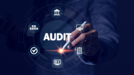 Fototapeta premium Audit on virtual screen, concept of auditing, auditing, accounting and finance of a business company