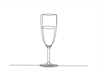 Continuous line vector illustration of  glass with champagne drawn from the hand a picture of the silhouette. Line art. 