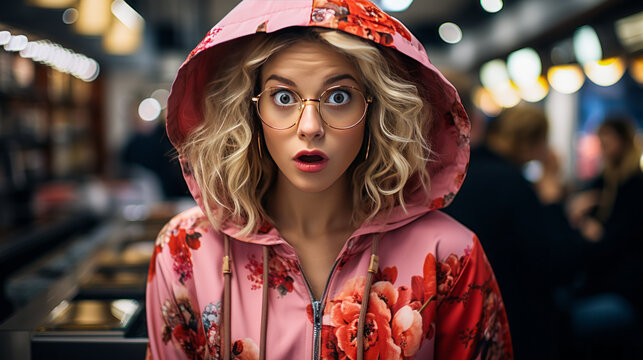 Captivating young fashion blogger appears bewildered in front of her camera, reflecting the complex challenges of a vlogging lifestyle.