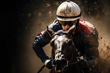 Naklejka premium A jockey riding a horse in a horse racing