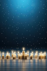 Fototapeta na wymiar concept Hanukkah. Jewish holiday of lights. free space for invitation, poster. lighted candles. blue background glitter