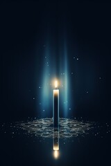 concept Hanukkah. Jewish holiday of lights. free space for invitation, poster. lighted candles. blue background glitter