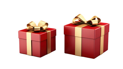 Red gift box with golden ribbon, isolated on transparent background, generative ai