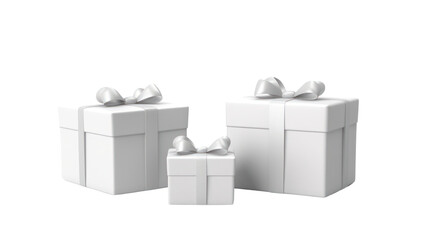 White gift box with ribbon, isolated on transparent background, generative ai