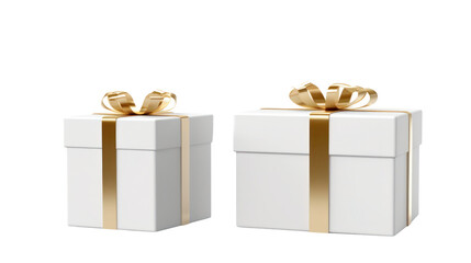 White gift box with golden ribbon, isolated on transparent background, generative ai
