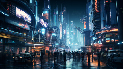 Cyberpunk Street: Holographic Billboards and Futuristic Fashion