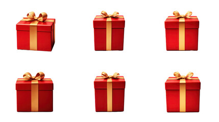 Set of red christmas boxes on white transparent background, generative ai