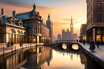Fototapeta premium city at sunset