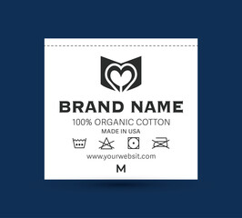 Vector Neck Label Tag Design with Logo and Laundry Symbols for Apparel and Merchandise