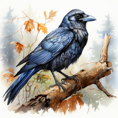 Fototapeta premium watercolor Crow clipart, Generative Ai