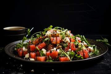 Watermelon Feta Salad - With mint arugula balsamic, generative ai