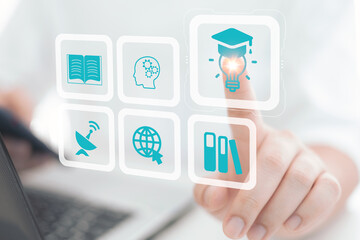 Internet learning and education concept, technology network, online classes, e-learning, online education, education, training, tutor, video lessons, curriculum, homeschool knowledge. 