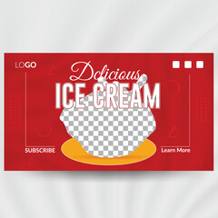 Ice- Cream Food Youtube Thumbnail Design, vector layout file template banner
