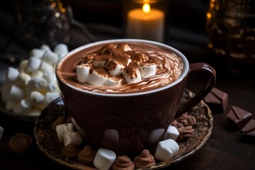 Hot chocolate with marshmallow close-up