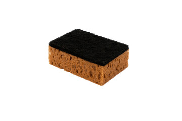 Black and brown sponge for washing dishes on a white background. Isolated