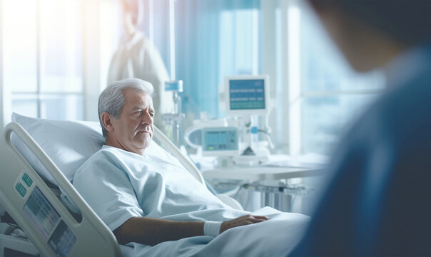 elderly man on a hospital bed, a testament to the resilience of age 4k quality hospital image.