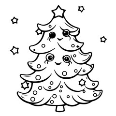 Christmas Tree outline vector illustration,Christmas