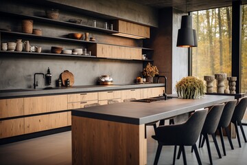 Aesthetic Kitchen Room Interior Design Created with Generative AI