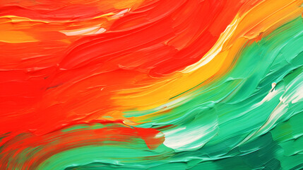abstract background of acrylic paint in green, orange and yellow colors. Ai generative.