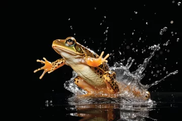  Close up of a cute little frog splashing in water © pilipphoto