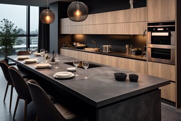 Aesthetic Kitchen Room Interior Design Created with Generative AI