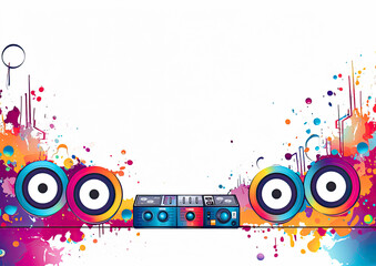A illustrated background with big blank area in the center of a invitation with DJ theme.A illustrated background with big blank area in the center of a invitation with DJ theme
