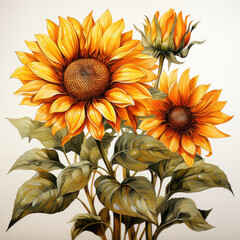 watercolor Sunflower clipart, Generative Ai