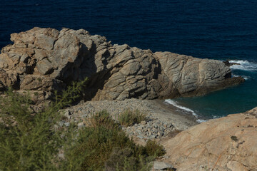 Beautiful cove with rocky coast on the remote  and wild romatic north aegean island of Ikaria. 