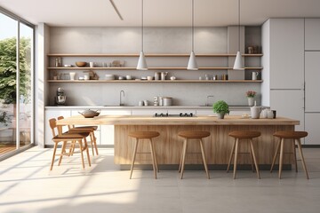 Aesthetic Kitchen Room Interior Design Created with Generative AI