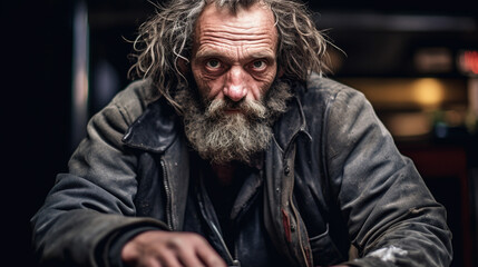 Obraz premium Close-up view of a homeless person.