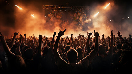 The crowd at a huge rock concert. - obrazy, fototapety, plakaty