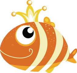Cheerful goldfish with a crown on his head. Isolate. Vector - 651273761