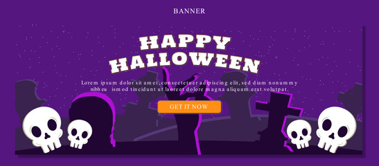 purple happy halloween special offer banner template